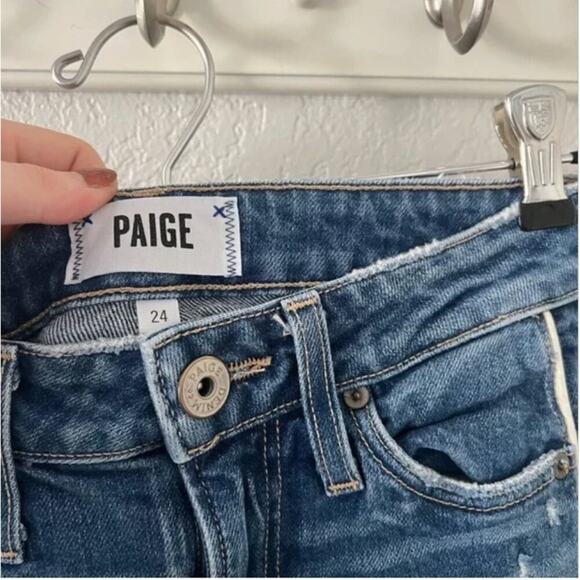 Paige Hoxton Side Stripe High Waist Ankle Straight Leg Jeans - Picture 6 of 10